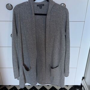 Saks Fifth Avenue Womens Hooded Cashmere Cardigan Sweater Gray Size M Luxury
